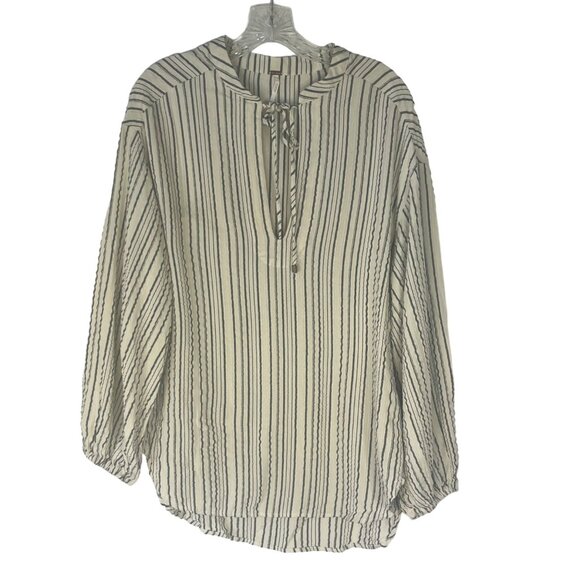 Free People Womens Shirt Tunic Cream Gray Boho Size XS - Picture 2 of 8